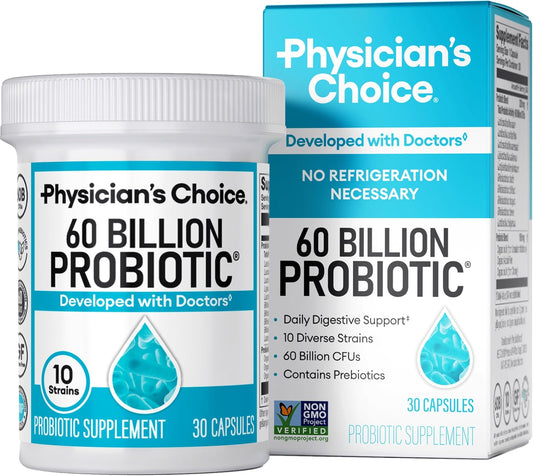 Probiotics 60 Billion CFU - 10 Strains + Organic Prebiotics - Immune, Digestive & Gut Health - Supports Occasional Constipation, Diarrhea, Gas & Bloating - for Women & Men - 30Ct