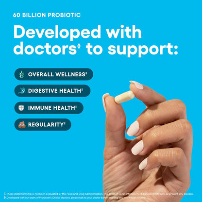 Probiotics 60 Billion CFU - 10 Strains + Organic Prebiotics - Immune, Digestive & Gut Health - Supports Occasional Constipation, Diarrhea, Gas & Bloating - for Women & Men - 30Ct
