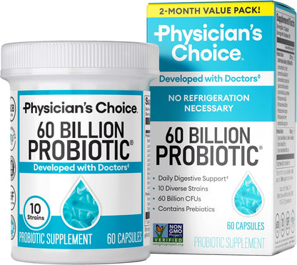 Probiotics 60 Billion CFU - 10 Strains + Organic Prebiotics - Immune, Digestive & Gut Health - Supports Occasional Constipation, Diarrhea, Gas & Bloating - for Women & Men - 30Ct