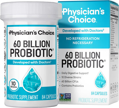 Probiotics 60 Billion CFU - 10 Strains + Organic Prebiotics - Immune, Digestive & Gut Health - Supports Occasional Constipation, Diarrhea, Gas & Bloating - for Women & Men - 30Ct