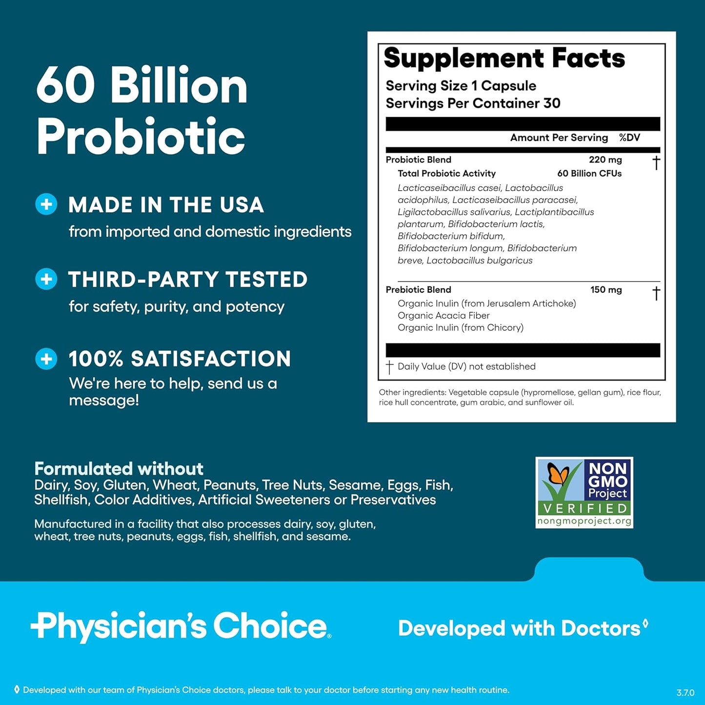 Probiotics 60 Billion CFU - 10 Strains + Organic Prebiotics - Immune, Digestive & Gut Health - Supports Occasional Constipation, Diarrhea, Gas & Bloating - for Women & Men - 30Ct