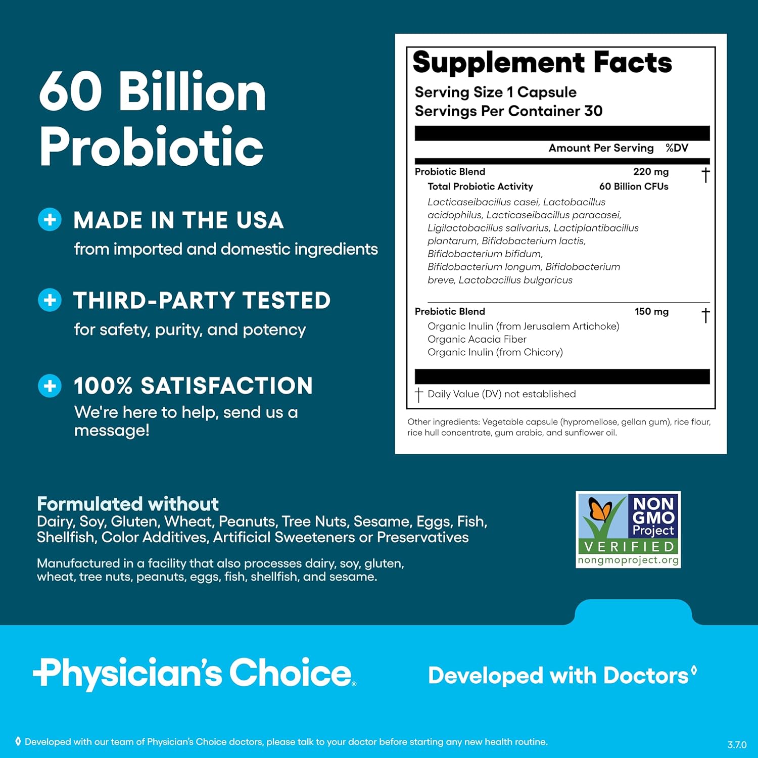 Probiotics 60 Billion CFU - 10 Strains + Organic Prebiotics - Immune, Digestive & Gut Health - Supports Occasional Constipation, Diarrhea, Gas & Bloating - for Women & Men - 30Ct