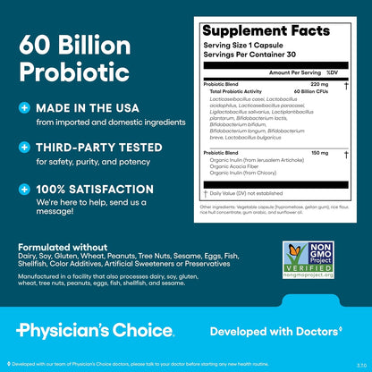 Probiotics 60 Billion CFU - 10 Strains + Organic Prebiotics - Immune, Digestive & Gut Health - Supports Occasional Constipation, Diarrhea, Gas & Bloating - for Women & Men - 30Ct